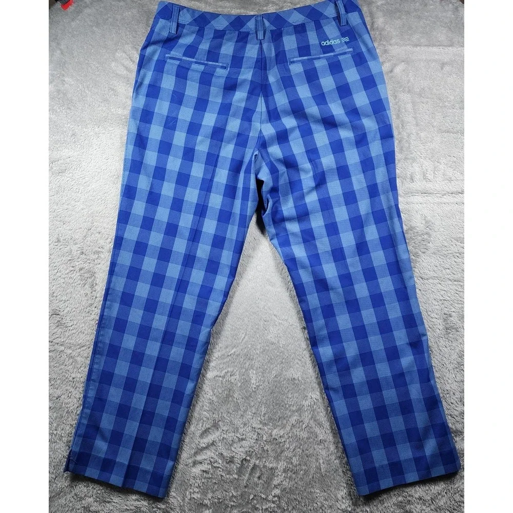 Adidas Golf Pants Mens 36x32 Blue Plaid Chino Microfiber Performance Caddyshack